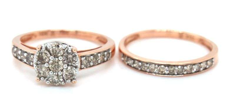 Modern 10K Rose Gold 2 Pc. Diamond Set
