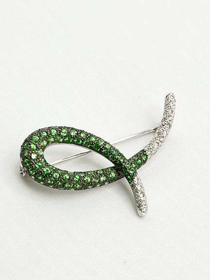 18KT White Gold Le Vian Diamond & Tsavorite Brooch