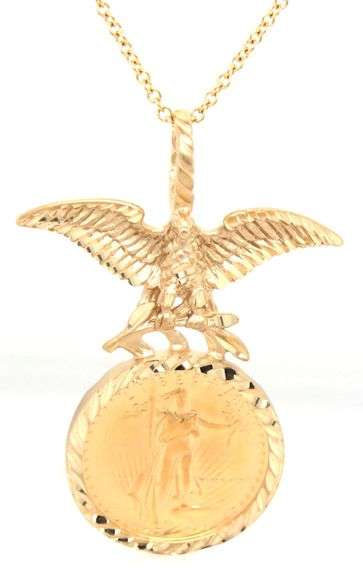1/10th oz Eagle in Eagle pendant frame on chain