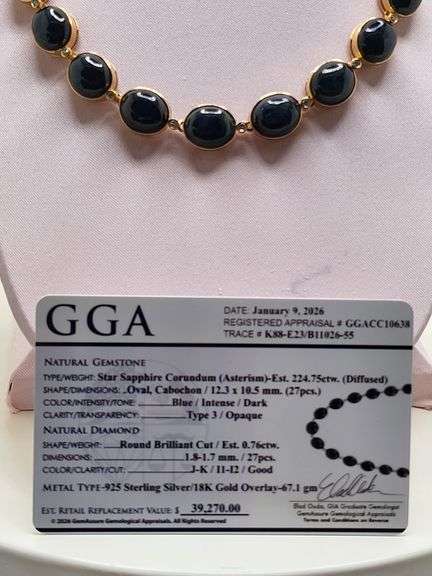 Magnificent Star Sapphire and diamond Necklace in Silver – GGA Certified