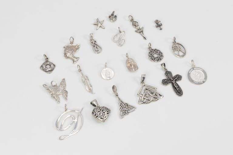 Sterling Silver Pendant Assortment Various Sizes & Styles (20 Pendant Lot)