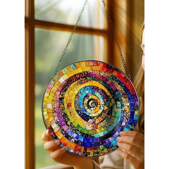 Rainbow Spiral Stained Glass Suncatcher