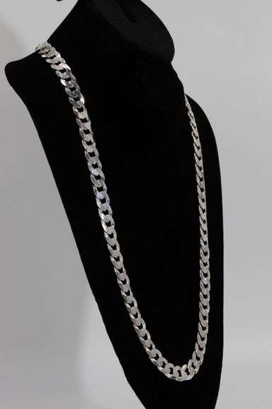 Men's 14.8mm Solid .925 Sterling Silver Flat Curb Chain Link Italy Necklace 20"