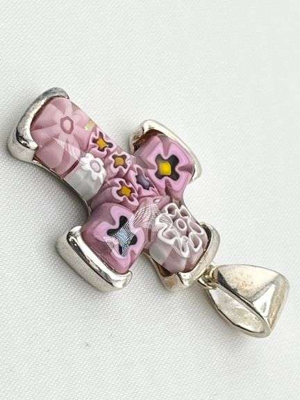 925 sterling Silver Set Of Vintage Alan K Millefiori Of Venice Murano Glass Cross Pendant