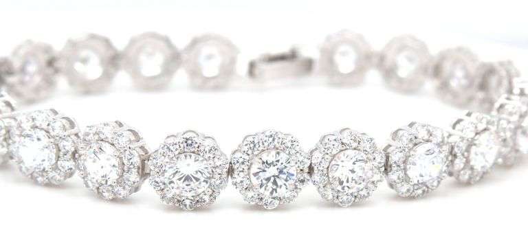 925 Sterling silver flower link cubic zirconia bracelet