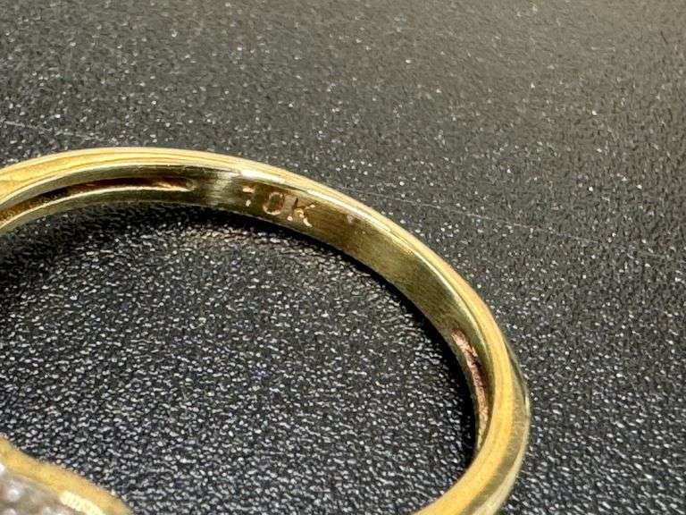 10k Yellow Gold Natural Moonstone Gemstone Ring w/ Heart White CZ Halo Size 4