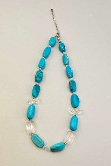 925 Sterling Silver CBARSE Turquoise and Crystal Necklace
