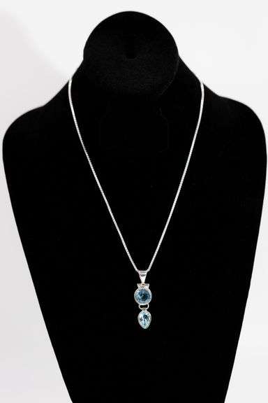 .925 Sterling Silver Necklace With Blue Topaz Pendant