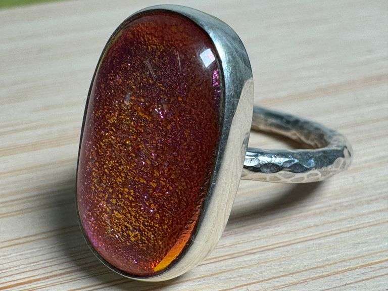 Sterling Silver 925 One of a Kind Dichroic Glass Ring Size 7
