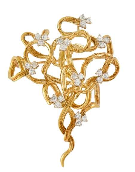 Vintage 0.80ctw Diamond Freeform French Pendant Brooch in 18kt