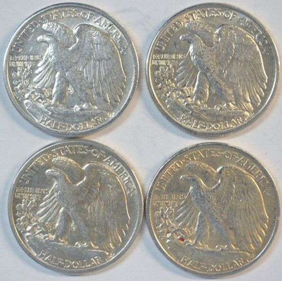 4 diff. Lovely 'P' Mint Walking Liberty Half Dollars from 1942 to 1946