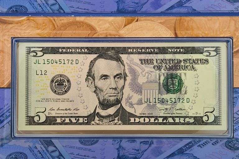 2012-S Proof Silver Eagle & 2009 $5 Federal Reserve Note, UNC