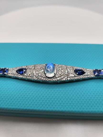 Moonstone Bracelet with Kyanite and Diamond Accents