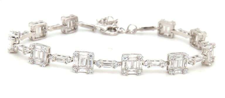 925 Sterling silver princess and round cubic zirconia bracelet