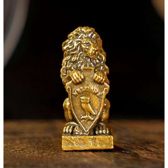 Vintage-Style Brass Guardian Lion with Shield