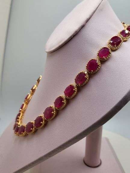 Unbelievable very fine Ruby and diamond Necklace in Silver – GGA Certified