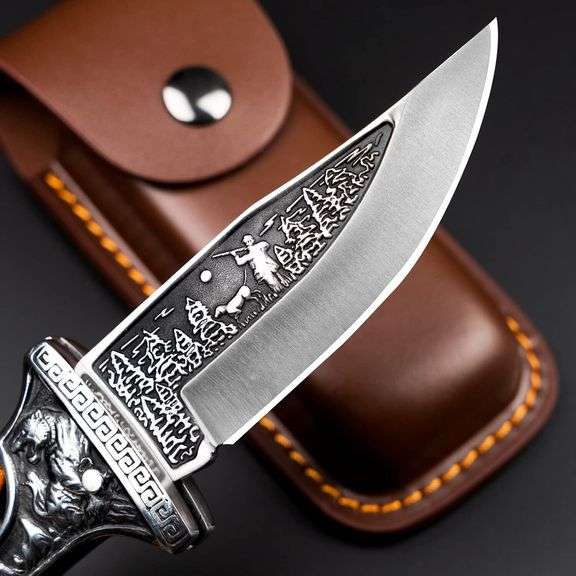 Folding Pocket Knife with Engraved Handle and Lock
