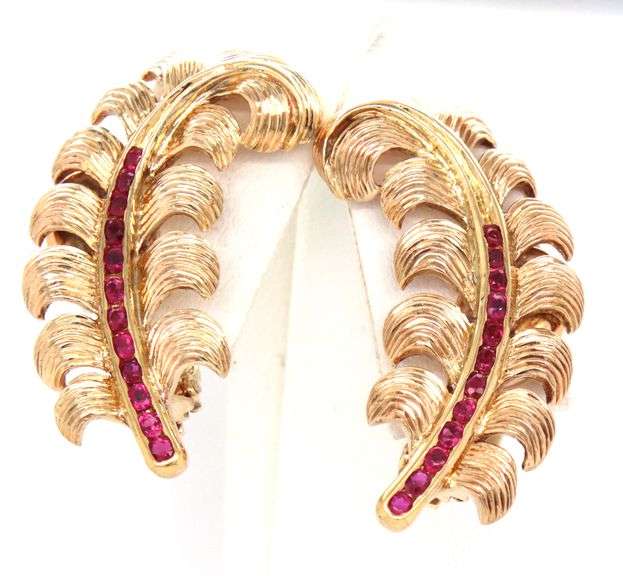 Vintage Tiffany & Co ruby feather clip on earrings