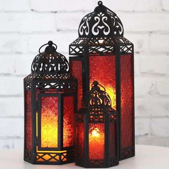 Moroccan-Style Metal Candle Lantern Set