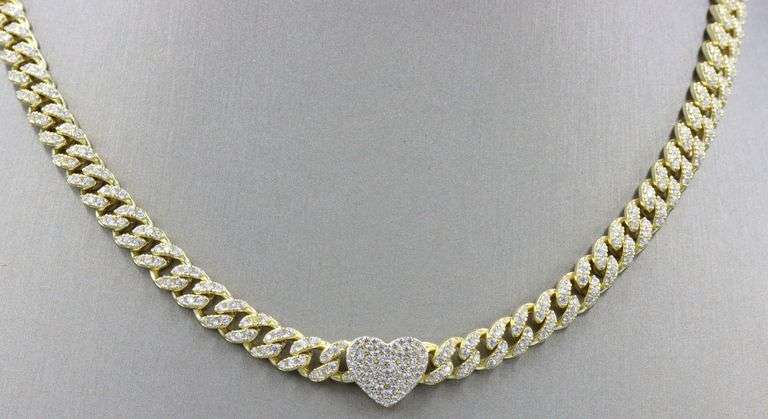 925 Sterling silver Cuban chain cubic zirconia necklace with heart shaped pendant