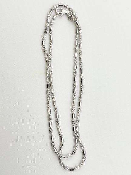 925 Sterling Silver Diamond Cut Barrel Link Chain Necklace