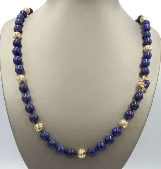 Lapis and gold beaded necklace