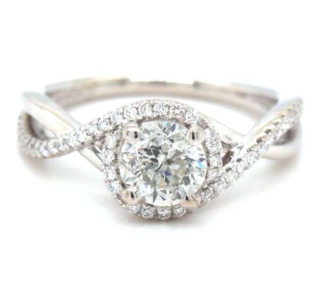 Gabriel & Co 14kt White gold round brilliant cut and halo infinity ring