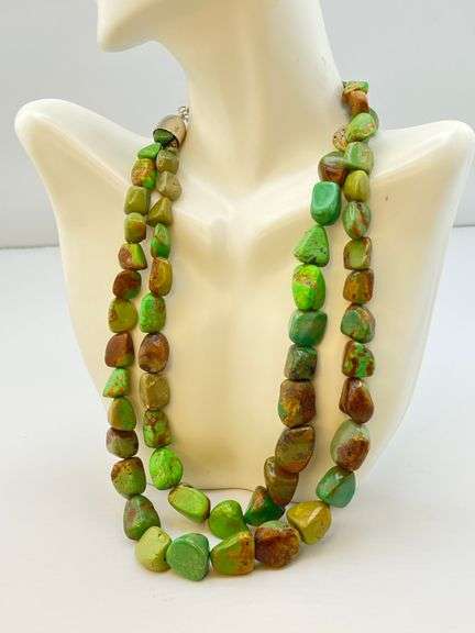 Jay King DTR 925 Sterling Silver Mojave Green Turquoise Beads Double Strand Necklace