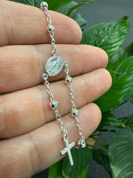 925 Sterling Silver Rosary Bracelet Catholic Jewelry