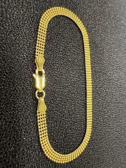 Gold Plated Sterling Silver Ball Bead Strand Chain 4mm 925 Italy Bracelet 7"