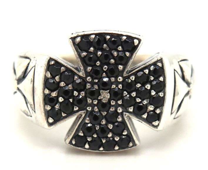 Scott Kay wide black sapphire cross ring