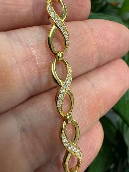 Gold Plated 925 Sterling Silver CZ 6mm Infinity Link Bracelet 7"
