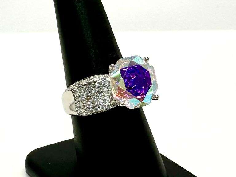 Dazzling 14 kt White Gold Plate 5 Ct Rose Cut Mystic Topaz Ring