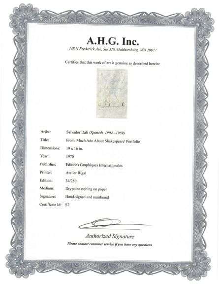 Highly Collectible and Rare Salvador Dali Hand-Signed Drypoint Etching