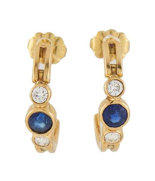 0.70ctw Sapphire and 0.25ctw Diamond Bezel Set J Hoop Earrings in 14K