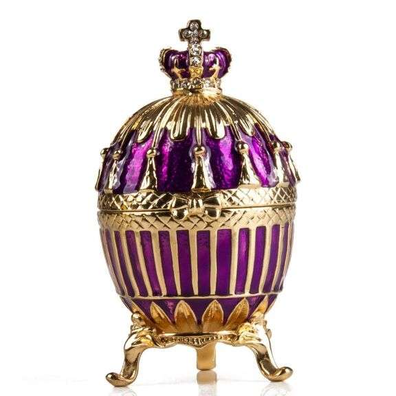3.5" Crowned Fabergé Egg Replica Jewelry Box – Purple Enamel & Crystal