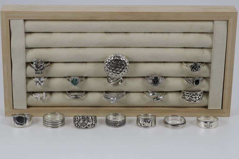 .925 Sterling Silver Curated Ring Assortment Various Sizes & Styles (20 Ring Lot)
