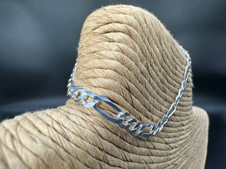 Sterling Silver Diamond-Cut Figaro Link Chain 4.5mm Solid 925 Italy Bracelet 7" inch