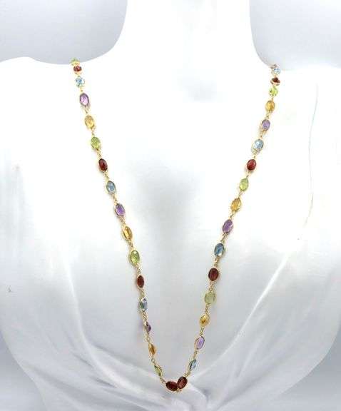18kt Yellow gold multi stone bezel set necklace