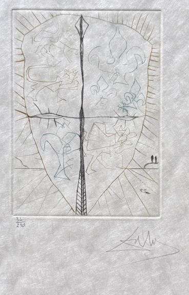 Highly Collectible and Rare Salvador Dali Hand-Signed Drypoint Etching