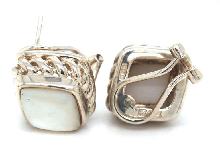 925 Sterling silver Mother of pearl cable classic earrings