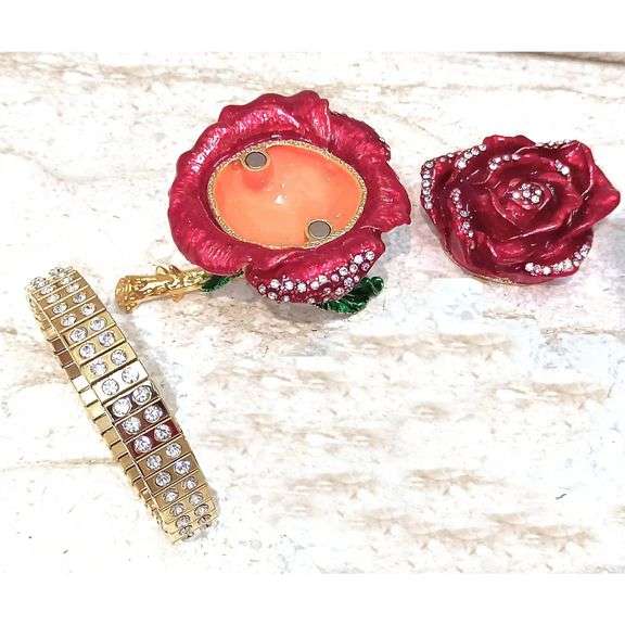 Fabergé-Style Rose and Bracelet with Swarovski Crystals