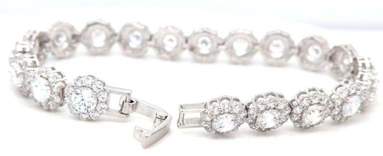925 Sterling silver flower link cubic zirconia bracelet