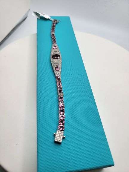 Pink Tourmaline Bracelet diamond studded Sterling Silver