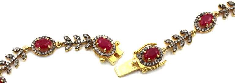 Enamoring 8.00CTW Oval Faceted Rubies & 3.50CTW Diamonds in 14K Yellow Gold Over Sterling Silver