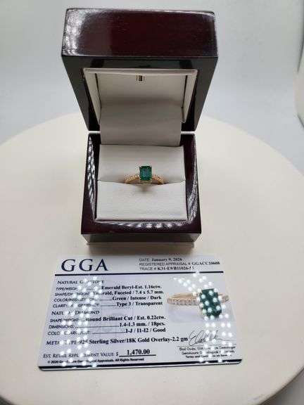 Very fine one Emerald ring in silver 14k gold plated with diamond accent