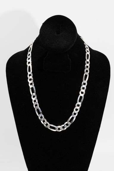 Men's 10.9mm Solid .925 Sterling Silver Flat Figaro Chain Link Italy Necklace 20"