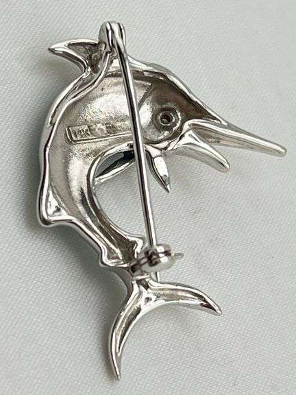 14KT White Gold Le Vian Blue Enamel Sworfish Brooch