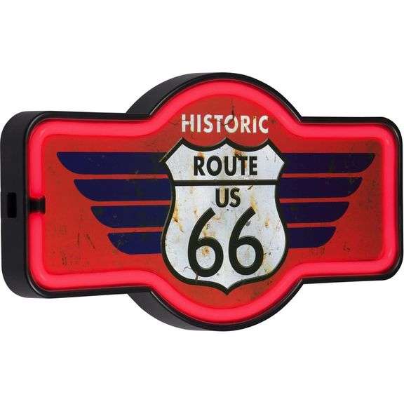 Route 66 LED Neon Sign Vintage-Style Retro Wall Decor