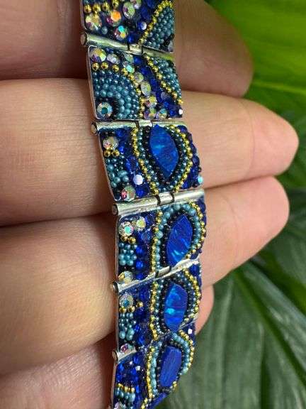 Original Handmade Mosaico Bracelet 8.5" 925 Sterling Silver Mexico Artistic Jewelry